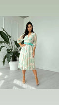 Mint and Beige Shiffon Dress with Belt