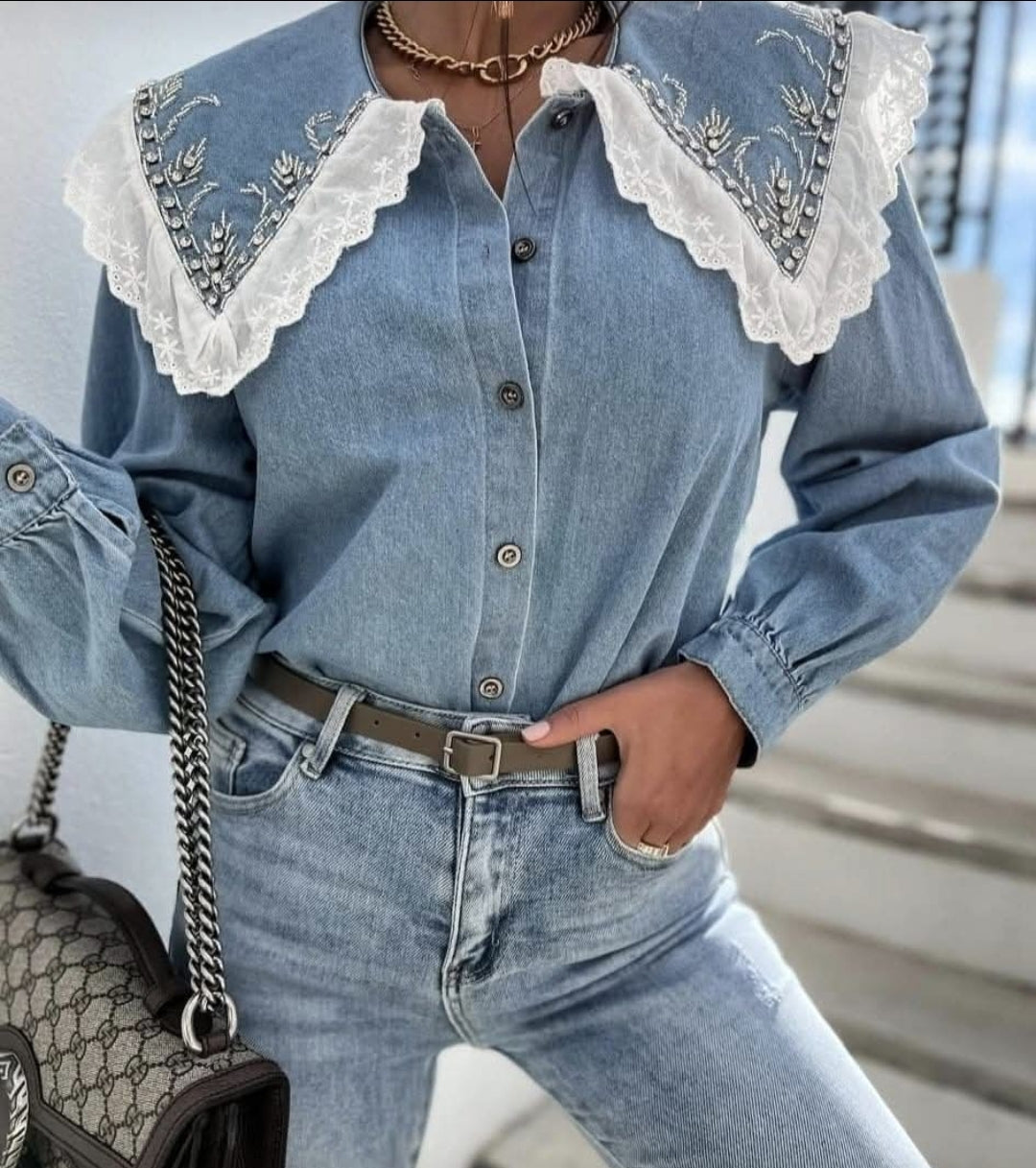 Denim Shirt Lace & Dimonds