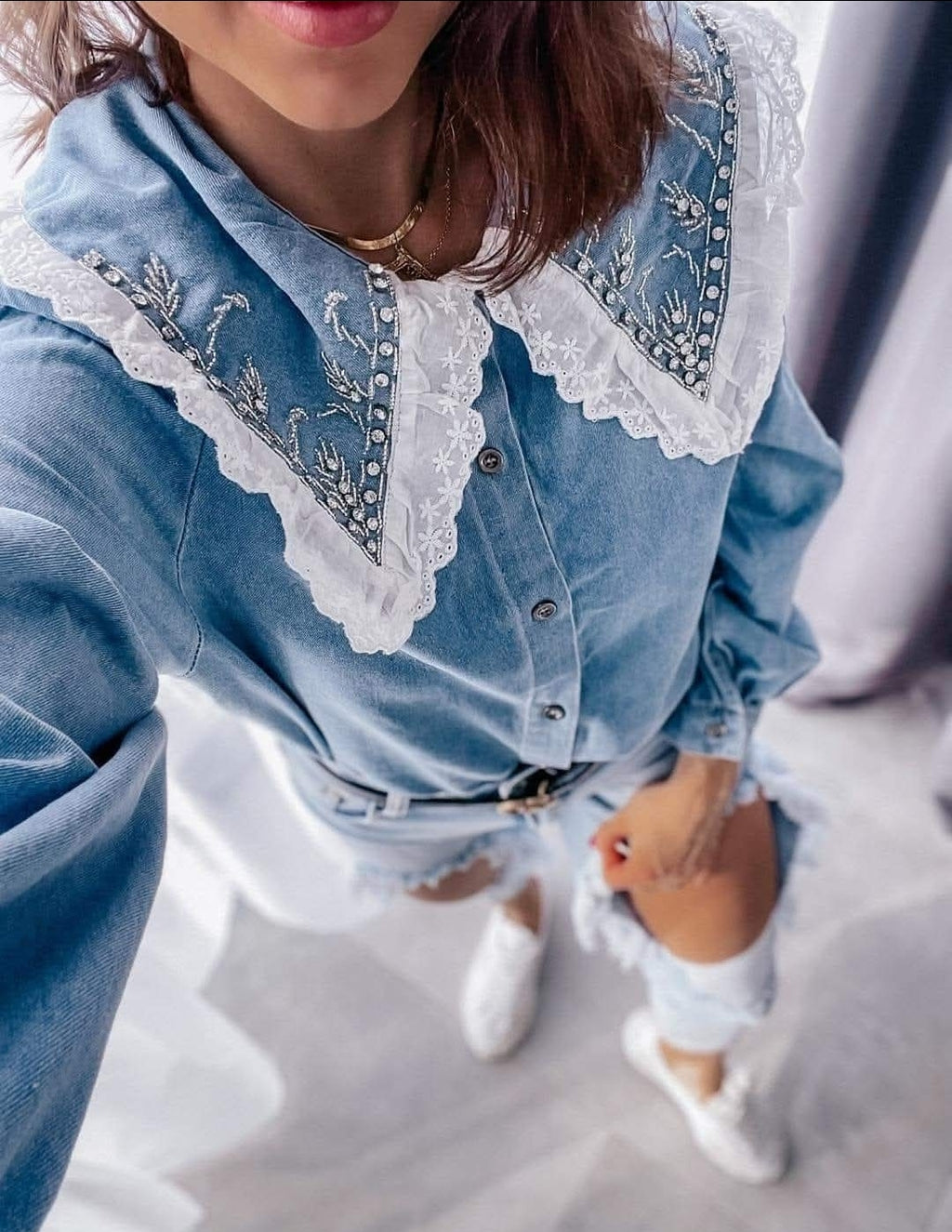Denim Shirt Lace & Dimonds